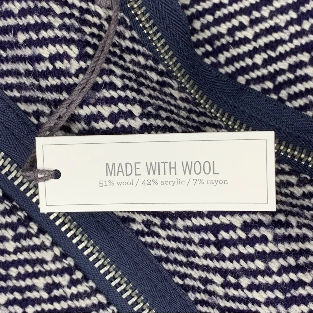 Small New Gap Wool Tweed Blue White Moto Coat Jacket Zip Closure Long Sleeve
